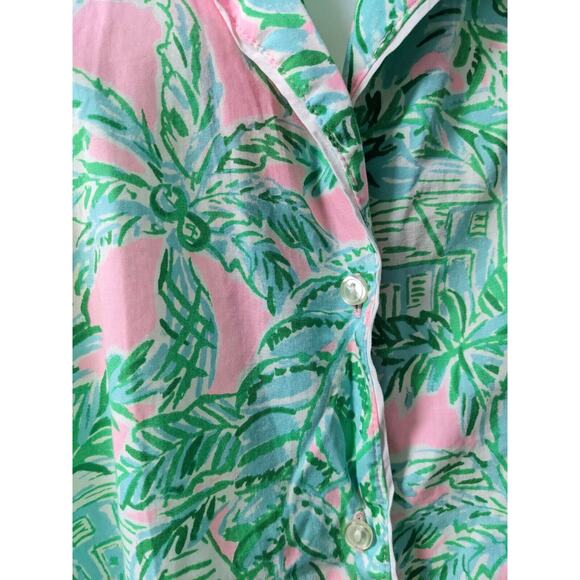 Lilly Pulitzer XL Button Up Pajama Top Green Pink Cotton Botanical Long Sleeves - Picture 6 of 13